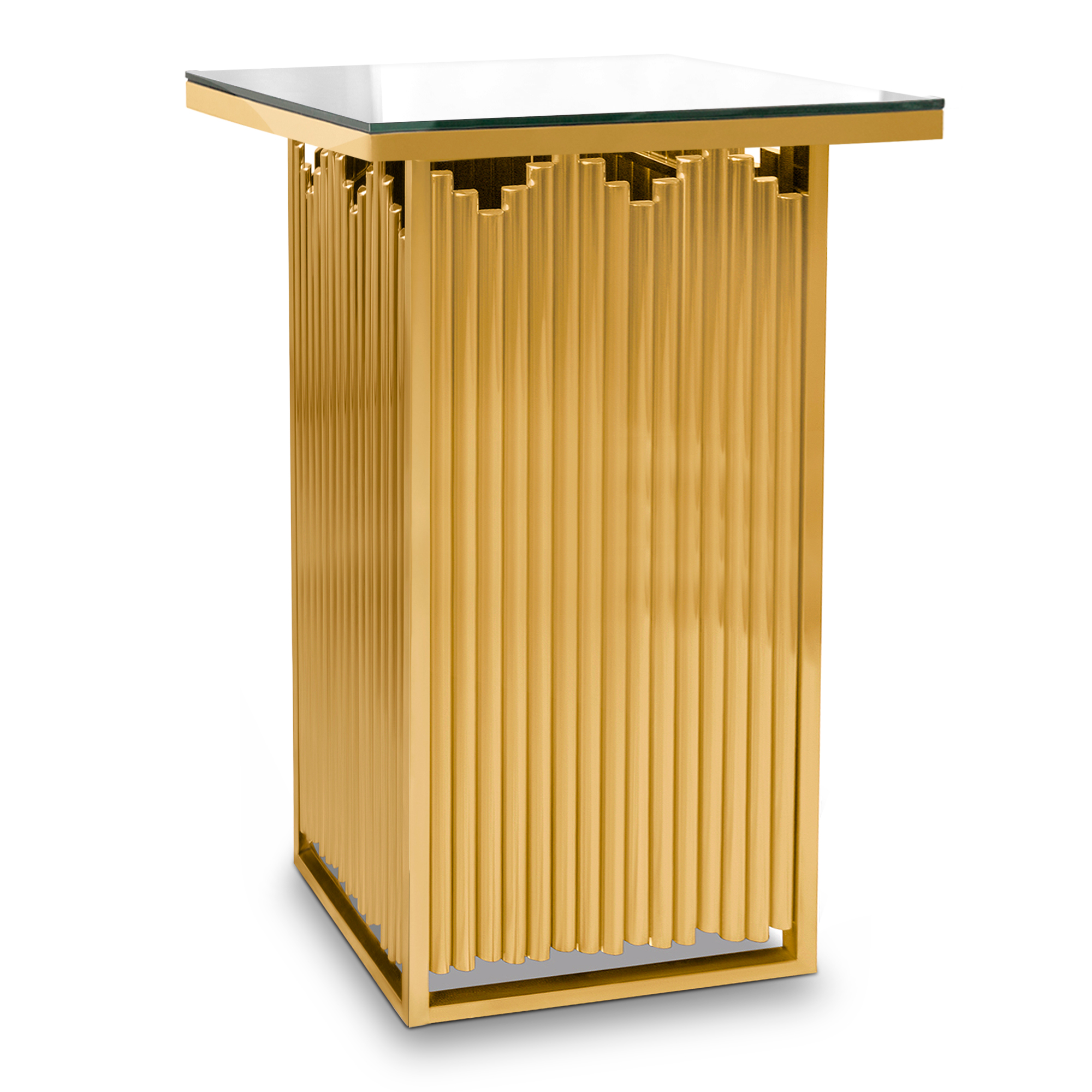 Gold Reeded High Cocktail Table | Chairleader Party Rental Lakewood NJ